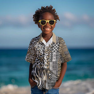 Africa Tribal Pattern Mixed Leopard Skin Kid Hawaiian Shirt - African Pride