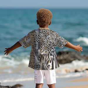 Africa Tribal Pattern Mixed Leopard Skin Kid Hawaiian Shirt - African Pride