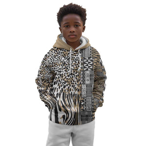 Africa Tribal Pattern Mixed Leopard Skin Kid Hoodie - African Pride