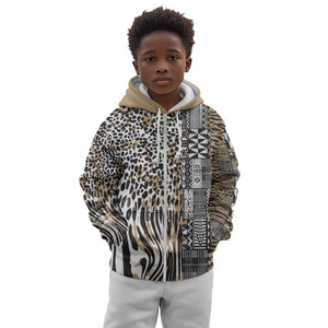 Africa Tribal Pattern Mixed Leopard Skin Kid Hoodie - African Pride
