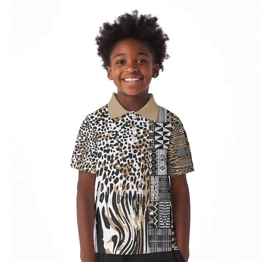 Africa Tribal Pattern Mixed Leopard Skin Kid Polo Shirt - African Pride