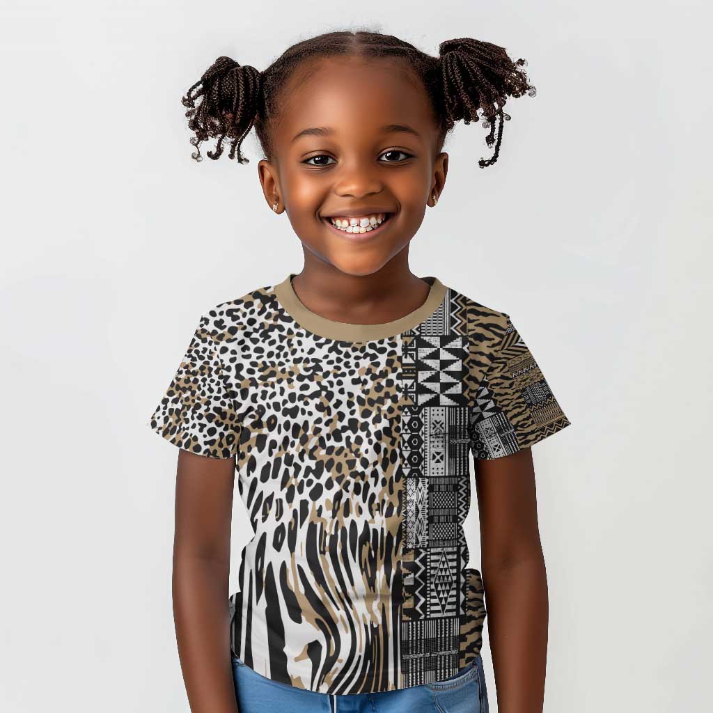 Africa Tribal Pattern Mixed Leopard Skin Kid T shirt - African Pride
