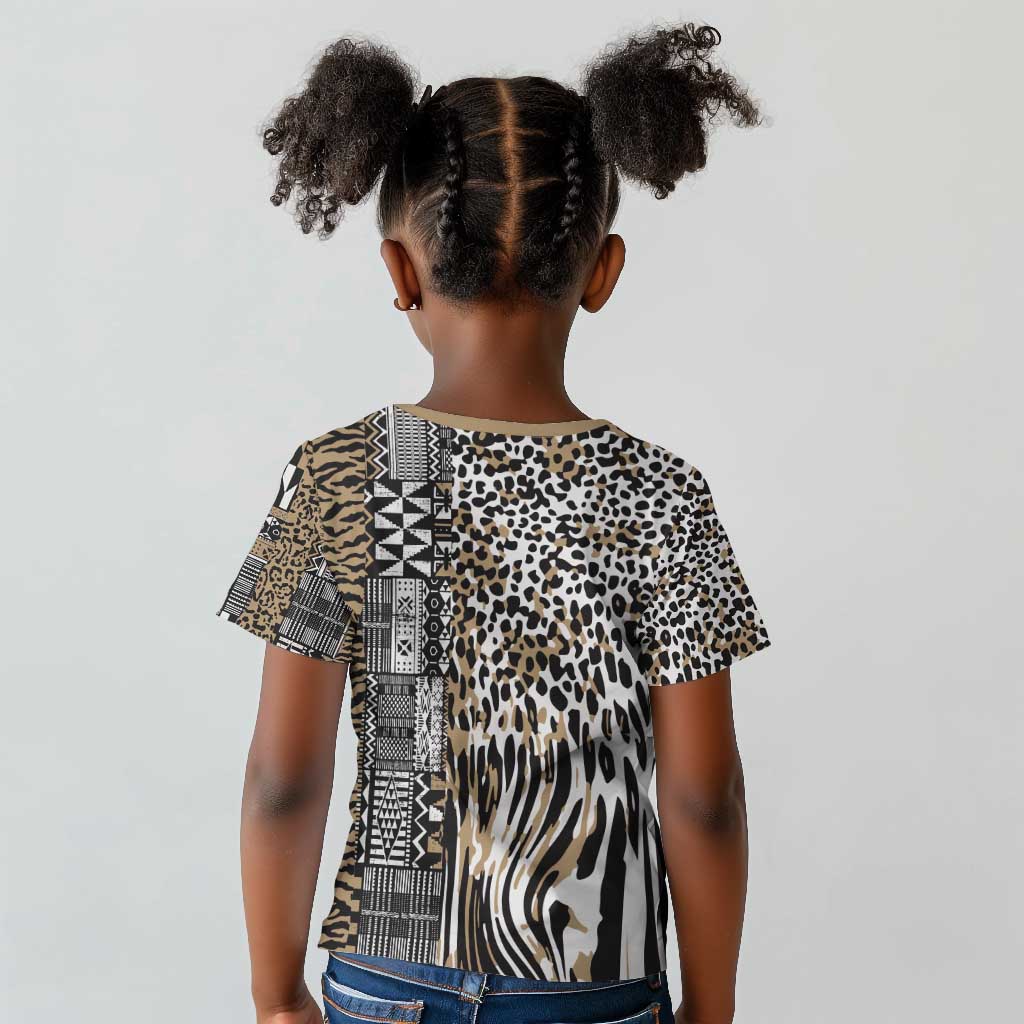Africa Tribal Pattern Mixed Leopard Skin Kid T shirt - African Pride