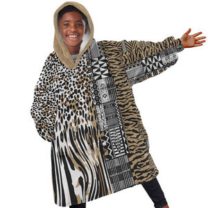 Africa Tribal Pattern Mixed Leopard Skin Kid Wearable Blanket Hoodie - African Pride