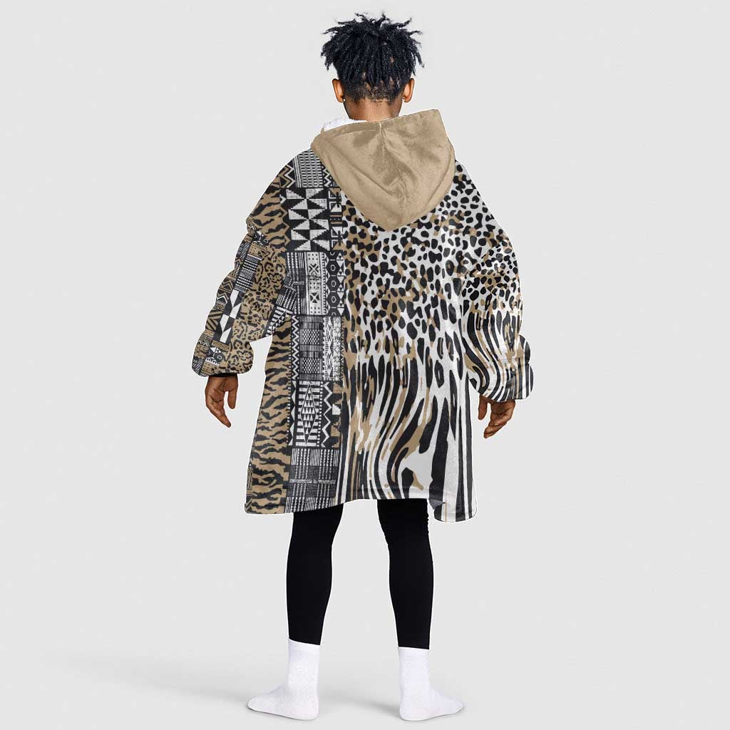 Africa Tribal Pattern Mixed Leopard Skin Kid Wearable Blanket Hoodie - African Pride