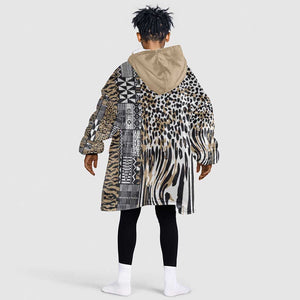 Africa Tribal Pattern Mixed Leopard Skin Kid Wearable Blanket Hoodie - African Pride