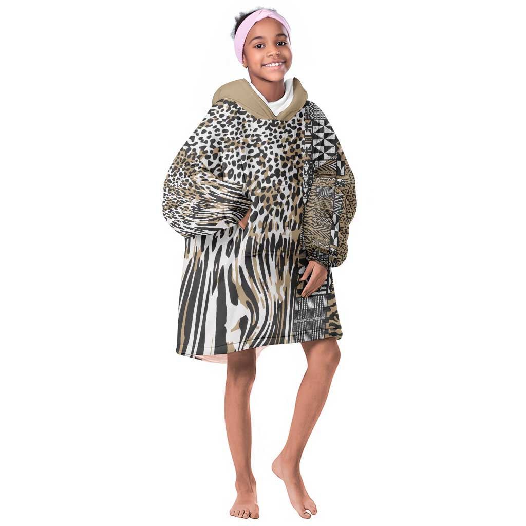 Africa Tribal Pattern Mixed Leopard Skin Kid Wearable Blanket Hoodie - African Pride