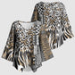 Africa Tribal Pattern Mixed Leopard Skin Kimono Sleeve Blouse