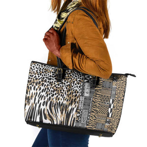 Africa Tribal Pattern Mixed Leopard Skin Leather Tote Bag - African Pride