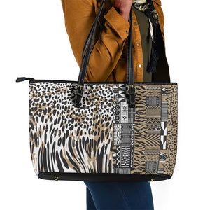 Africa Tribal Pattern Mixed Leopard Skin Leather Tote Bag - African Pride