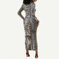 Africa Tribal Pattern Mixed Leopard Skin Long Sleeve Bodycon Dress - African Pride
