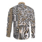 Africa Tribal Pattern Mixed Leopard Skin Long Sleeve Button Shirt - African Pride