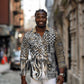 Africa Tribal Pattern Mixed Leopard Skin Long Sleeve Button Shirt - African Pride