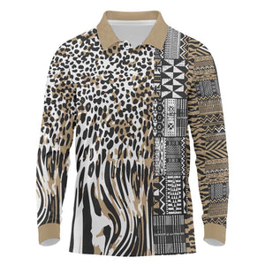 Africa Tribal Pattern Mixed Leopard Skin Long Sleeve Polo Shirt - African Pride