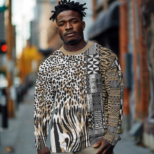 Africa Tribal Pattern Mixed Leopard Skin Long Sleeve Shirt - African Pride