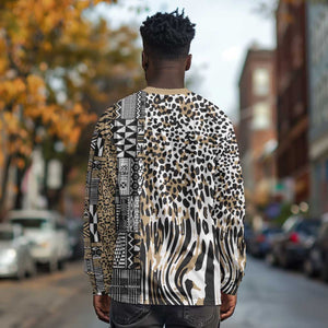Africa Tribal Pattern Mixed Leopard Skin Long Sleeve Shirt - African Pride
