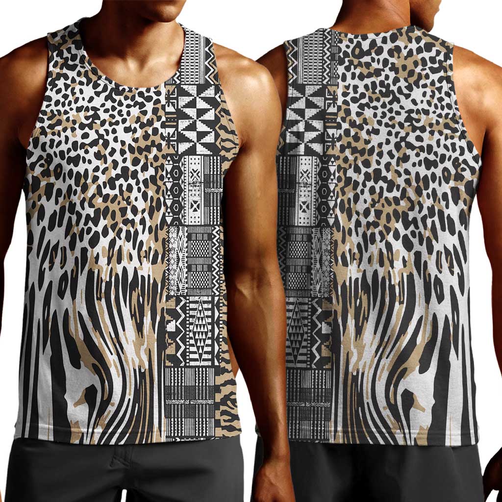 Africa Tribal Pattern Mixed Leopard Skin Men Tank Top - African Pride