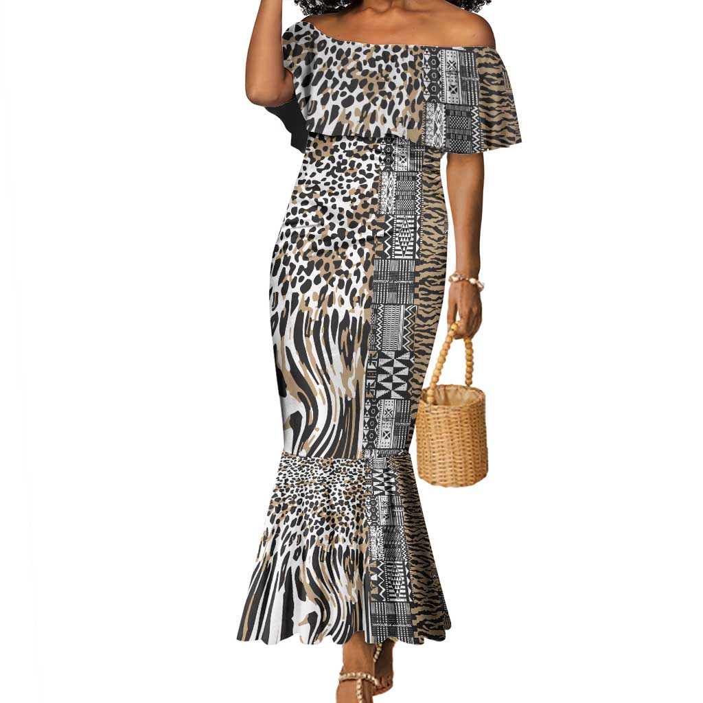 Africa Tribal Pattern Mixed Leopard Skin Mermaid Dress - African Pride