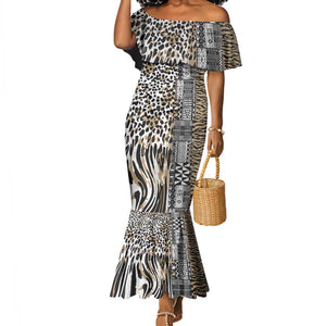 Africa Tribal Pattern Mixed Leopard Skin Mermaid Dress - African Pride
