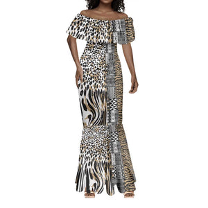 Africa Tribal Pattern Mixed Leopard Skin Mermaid Dress - African Pride
