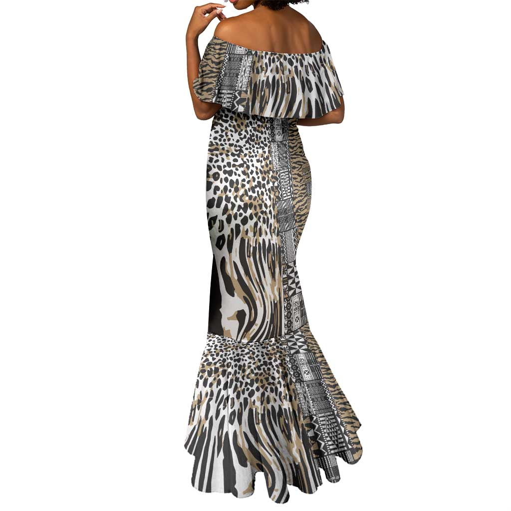 Africa Tribal Pattern Mixed Leopard Skin Mermaid Dress - African Pride