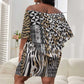 Africa Tribal Pattern Mixed Leopard Skin Off Shoulder Short Dress - African Pride