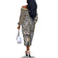 Africa Tribal Pattern Mixed Leopard Skin Off The Shoulder Long Sleeve Dress - African Pride