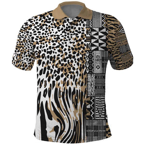 Africa Tribal Pattern Mixed Leopard Skin Polo Shirt - African Pride
