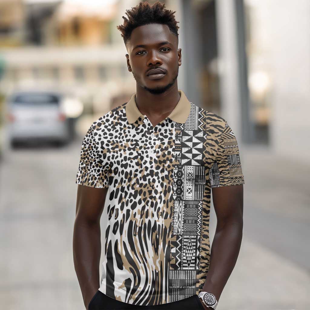 Africa Tribal Pattern Mixed Leopard Skin Polo Shirt - African Pride