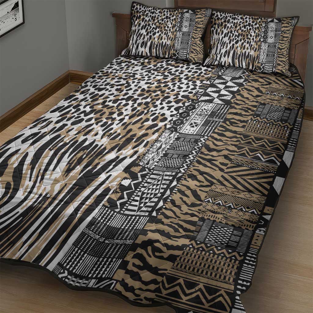Africa Tribal Pattern Mixed Leopard Skin Quilt Bed Set - African Pride