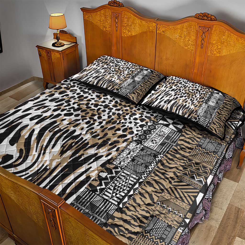 Africa Tribal Pattern Mixed Leopard Skin Quilt Bed Set - African Pride