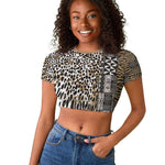 Africa Tribal Pattern Mixed Leopard Skin Raglan Cropped T shirt - African Pride