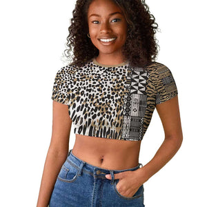 Africa Tribal Pattern Mixed Leopard Skin Raglan Cropped T shirt - African Pride