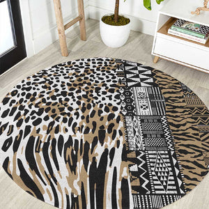 Africa Tribal Pattern Mixed Leopard Skin Round Carpet - African Pride