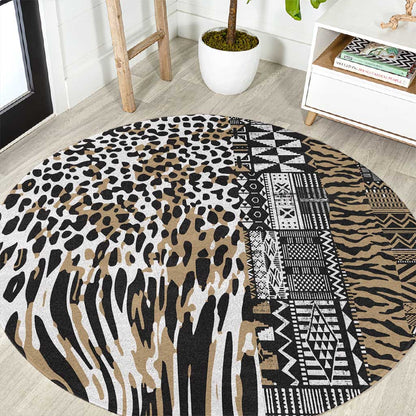 Africa Tribal Pattern Mixed Leopard Skin Round Carpet - African Pride