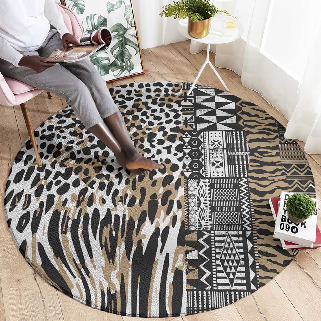 Africa Tribal Pattern Mixed Leopard Skin Round Carpet - African Pride