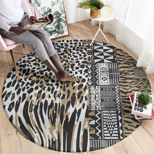 Africa Tribal Pattern Mixed Leopard Skin Round Carpet - African Pride