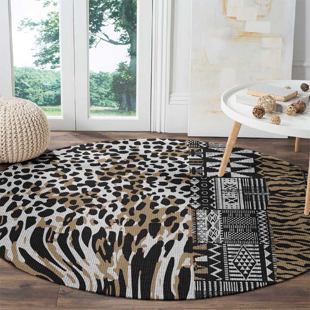 Africa Tribal Pattern Mixed Leopard Skin Round Carpet - African Pride