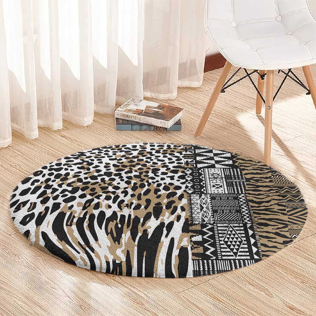 Africa Tribal Pattern Mixed Leopard Skin Round Carpet - African Pride