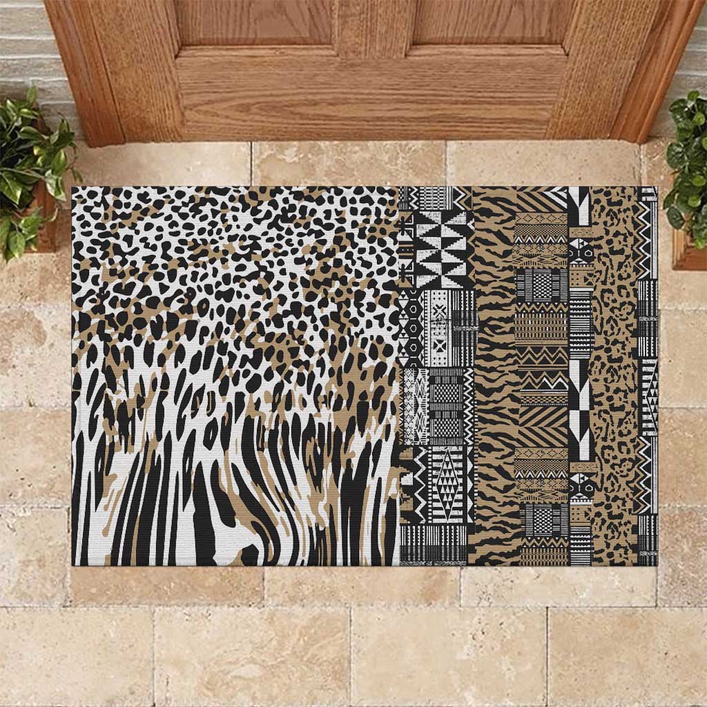 Africa Tribal Pattern Mixed Leopard Skin Rubber Doormat - African Pride