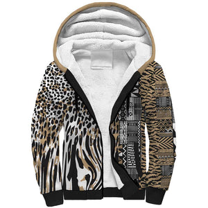 Africa Tribal Pattern Mixed Leopard Skin Sherpa Hoodie - African Pride