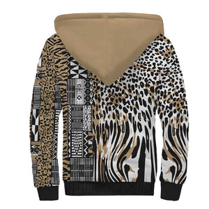 Africa Tribal Pattern Mixed Leopard Skin Sherpa Hoodie - African Pride
