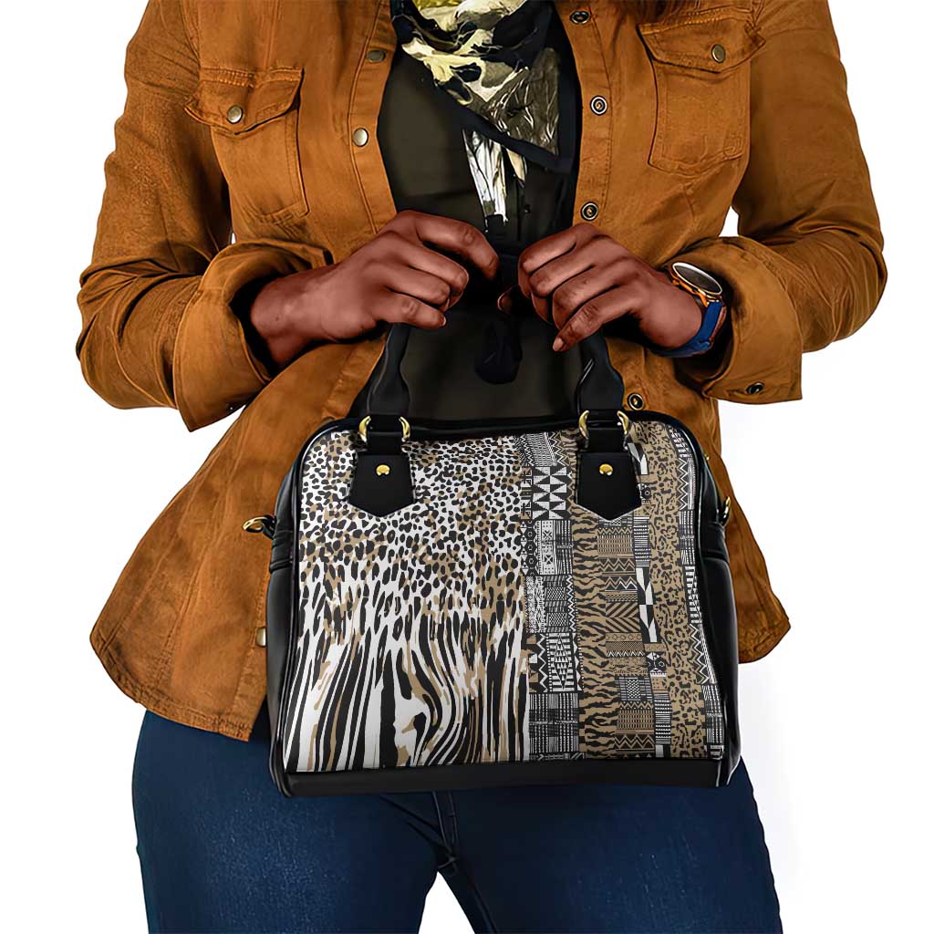 Africa Tribal Pattern Mixed Leopard Skin Shoulder Handbag - African Pride
