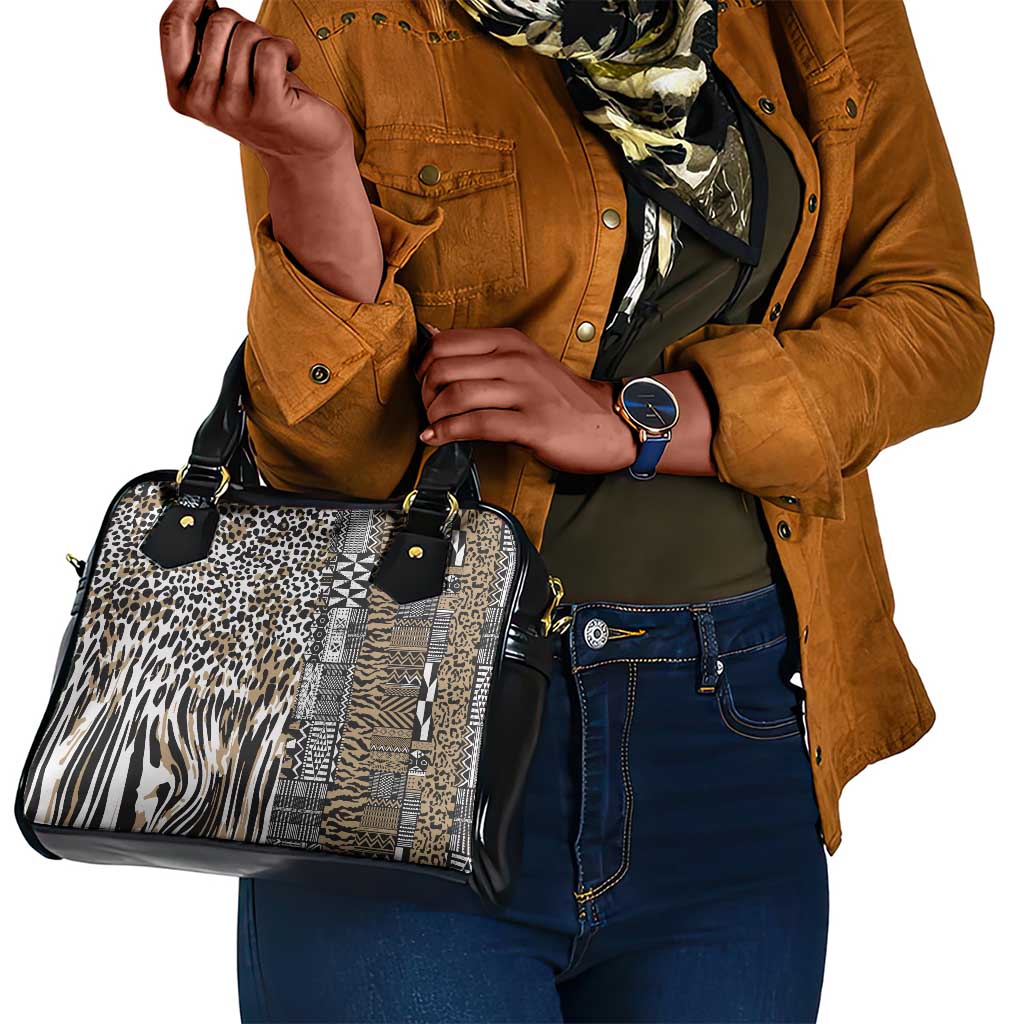 Africa Tribal Pattern Mixed Leopard Skin Shoulder Handbag - African Pride
