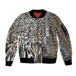 Africa Tribal Pattern Mixed Leopard Skin Sleeve Zip Bomber Jacket - African Pride