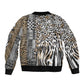 Africa Tribal Pattern Mixed Leopard Skin Sleeve Zip Bomber Jacket - African Pride
