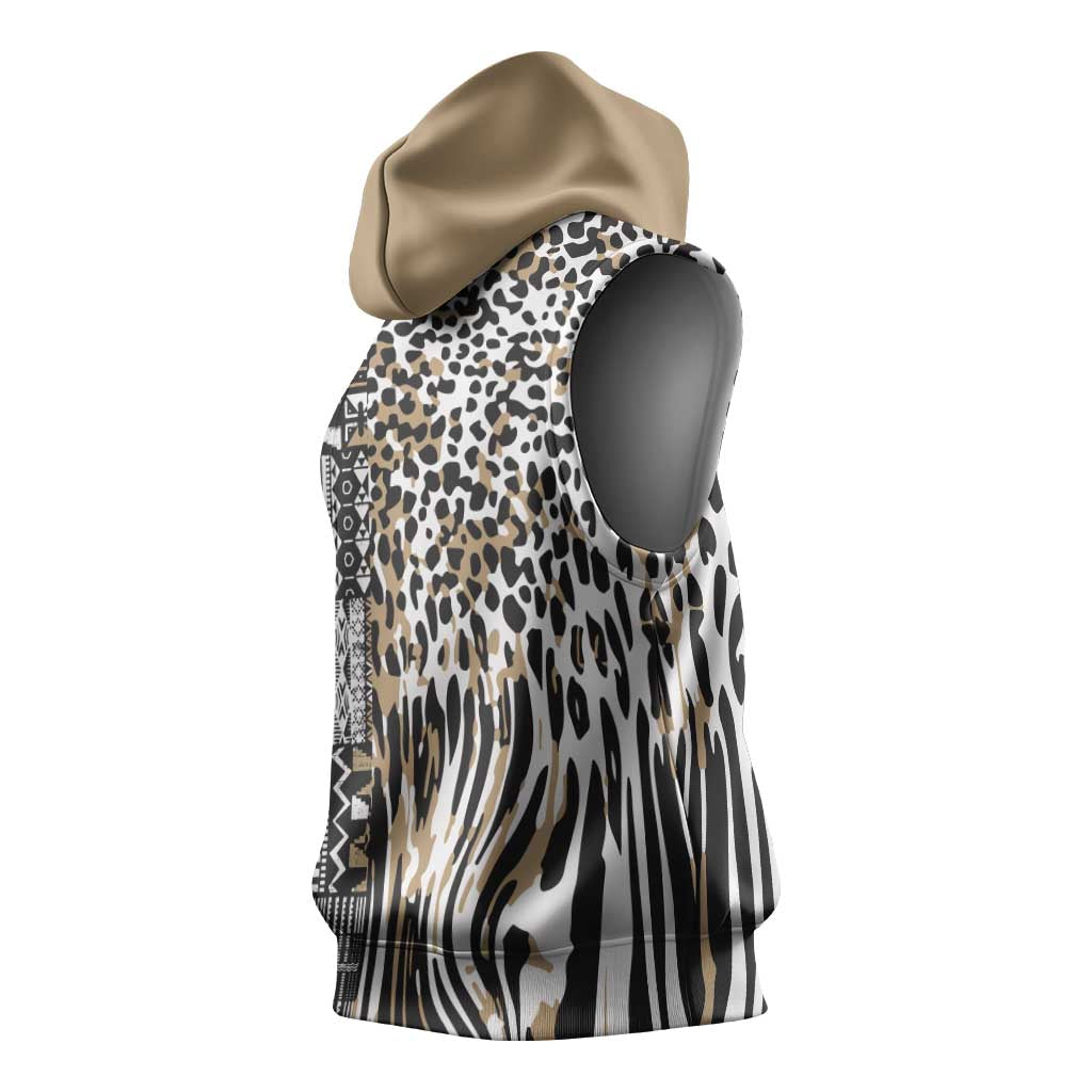 Africa Tribal Pattern Mixed Leopard Skin Sleeveless Hoodie - African Pride