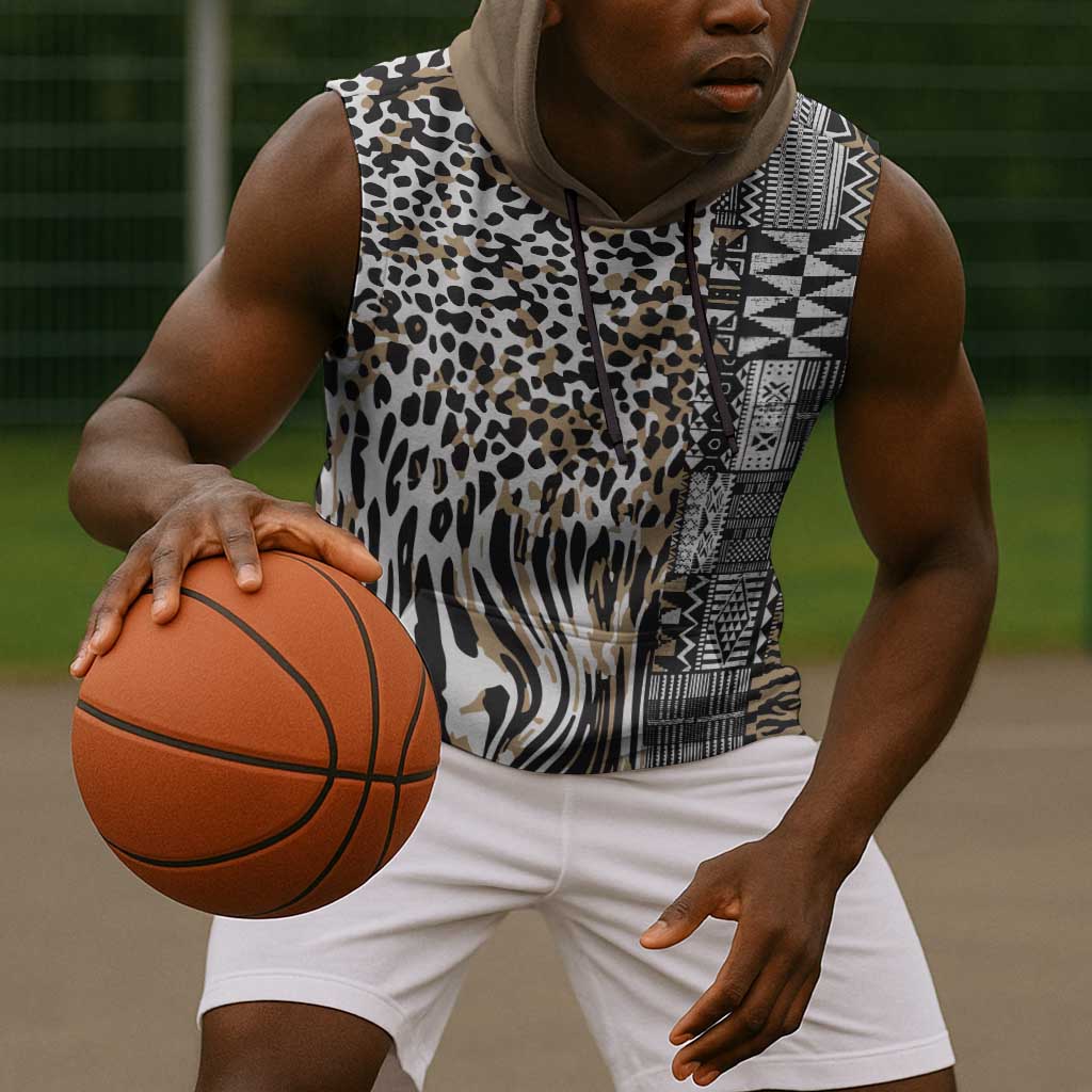 Africa Tribal Pattern Mixed Leopard Skin Sleeveless Hoodie - African Pride