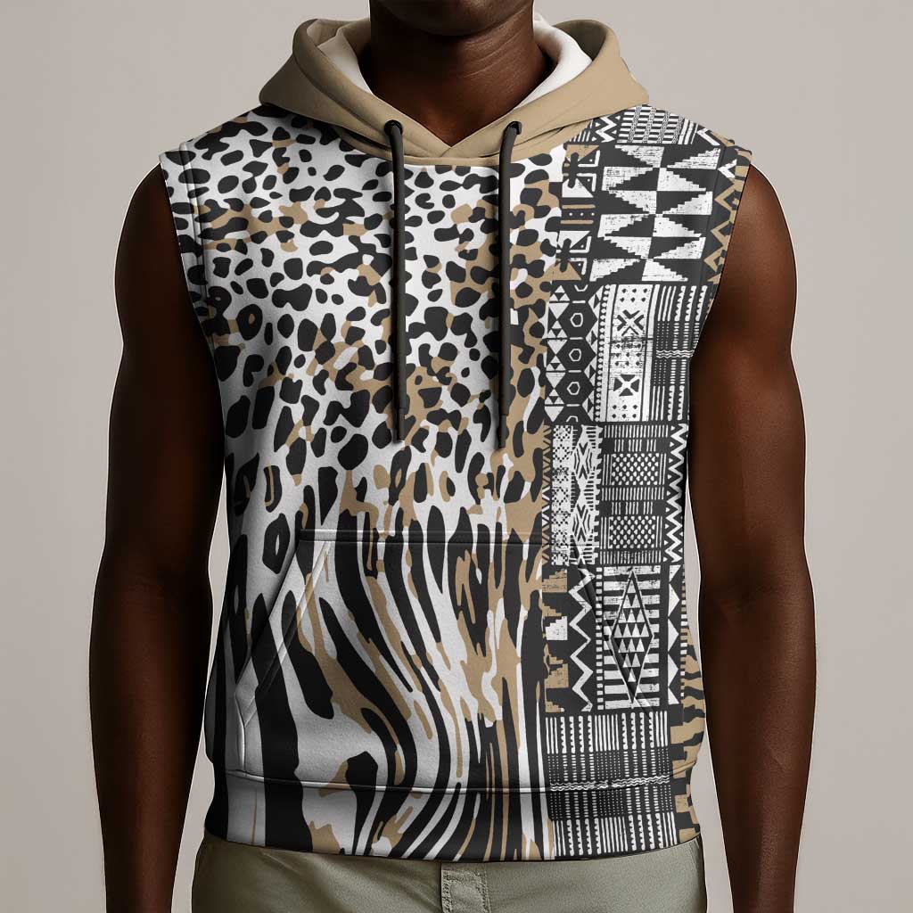 Africa Tribal Pattern Mixed Leopard Skin Sleeveless Hoodie - African Pride