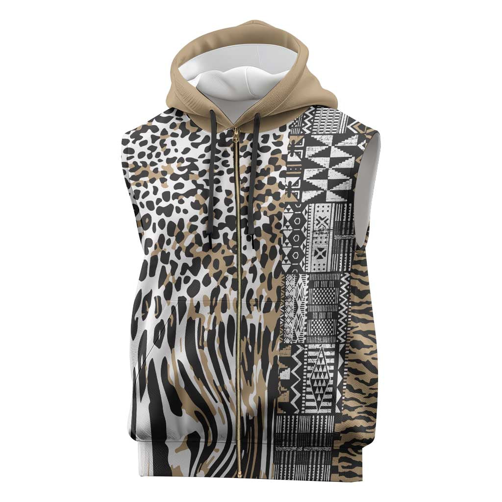Africa Tribal Pattern Mixed Leopard Skin Sleeveless Zip Hoodie - African Pride